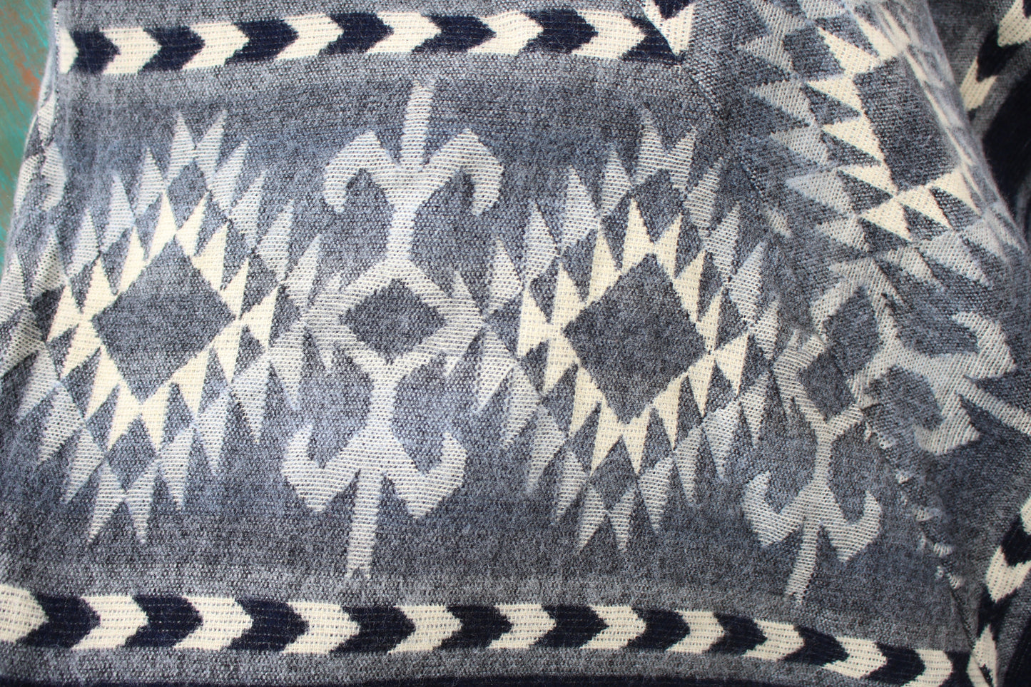 Blue and Cream Print Ponchos Handmade in Ecuador