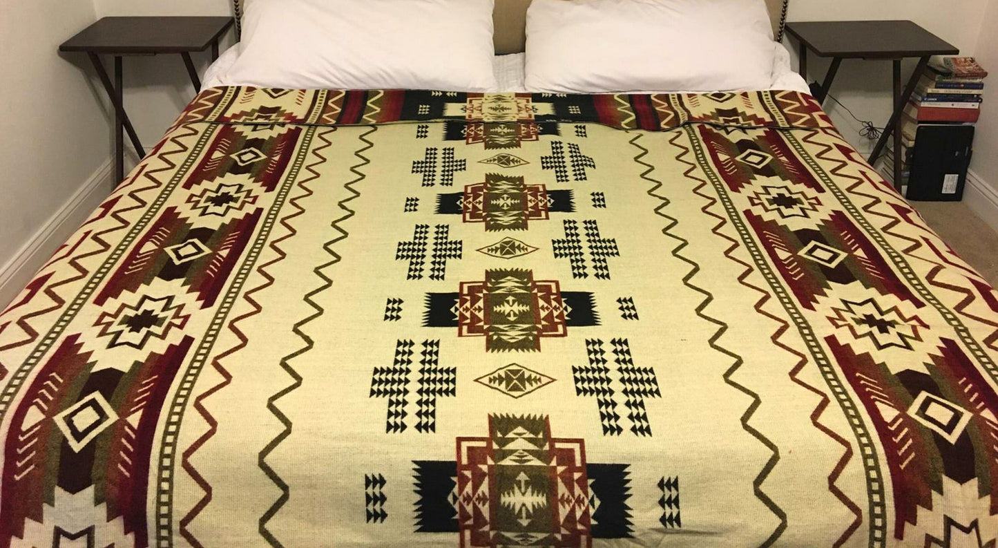 Alpaca Blanket Inti Burgundy - Genuine Handmade boho Soft Queen blanket tribal vintage reversible design