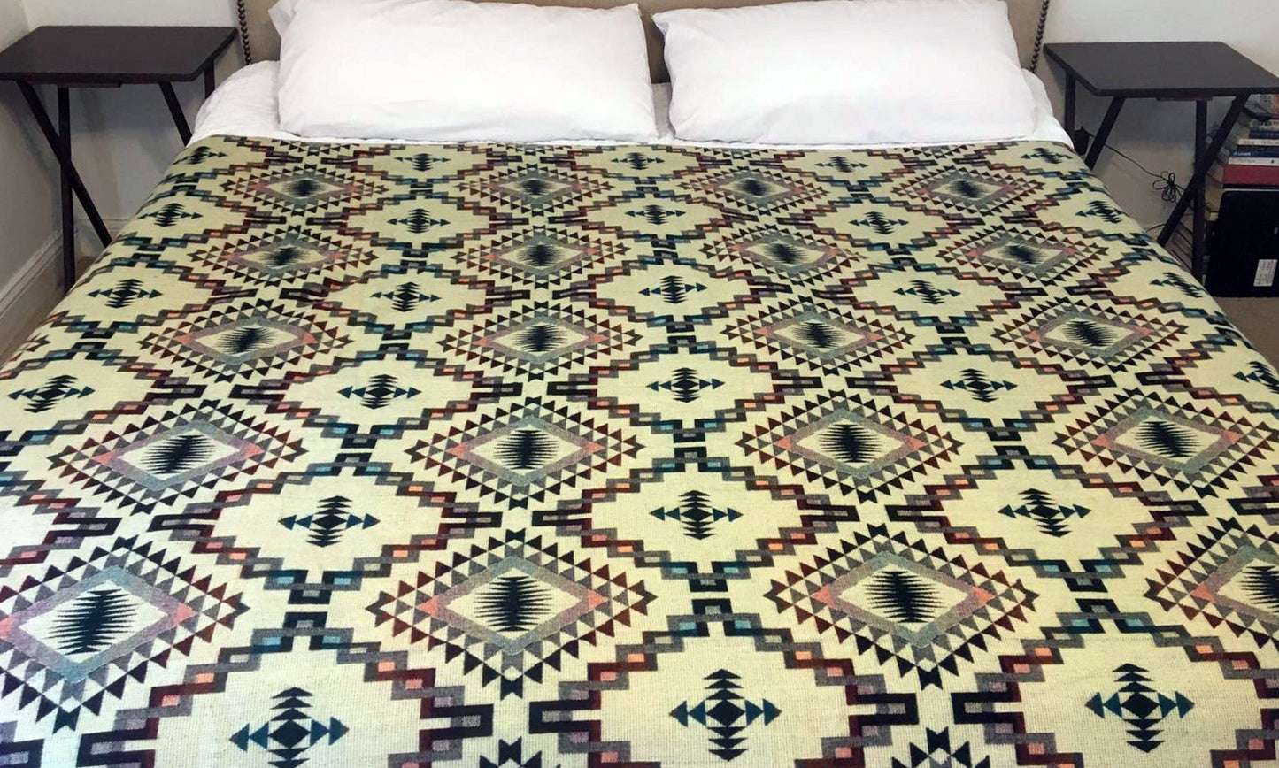 Alpaca Blanket Ayahuasca Moose - Genuine Handmade boho Soft Queen blanket tribal vintage reversible design