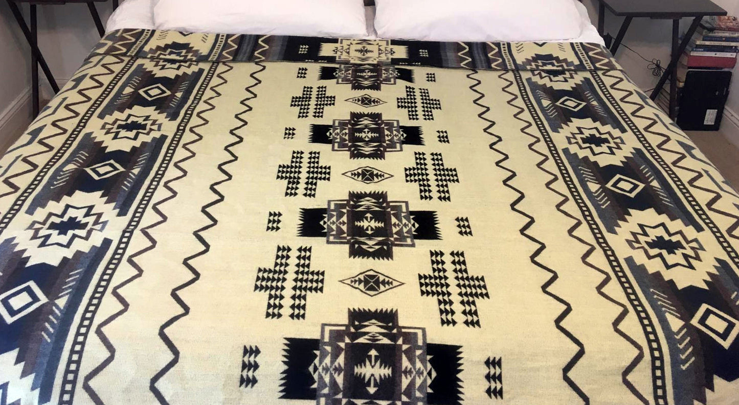 Alpaca Blanket Inti Gray - Genuine Handmade boho Soft Queen blanket tribal vintage reversible design