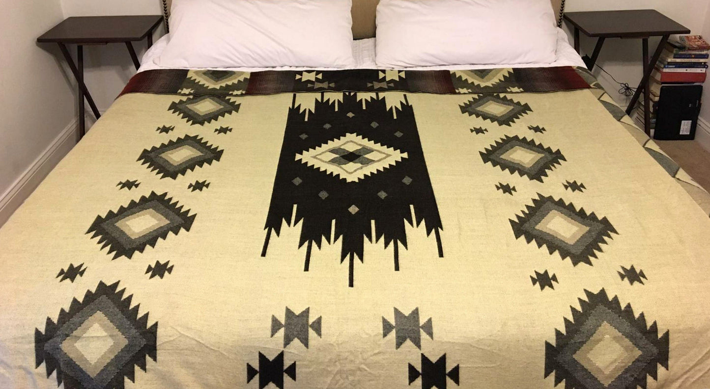 Alpaca Blanket MachuPichu - Genuine Handmade boho Soft Queen blanket tribal vintage reversible design