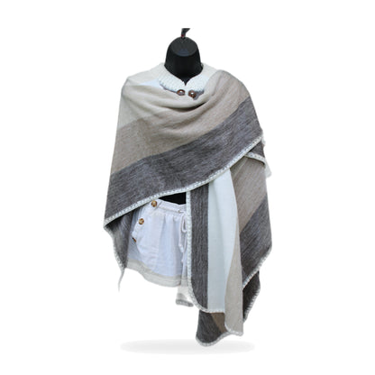 Light beige alpaca poncho cape, made by native artisans in Ecuador