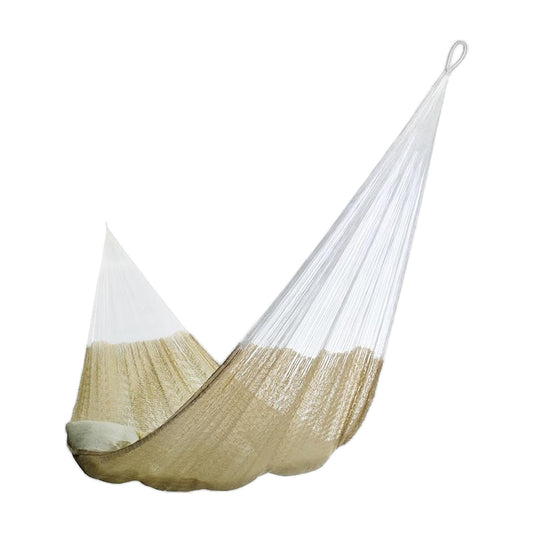 Beige handwoven Mayan hammock for 2, made in Yucatán, Mexico