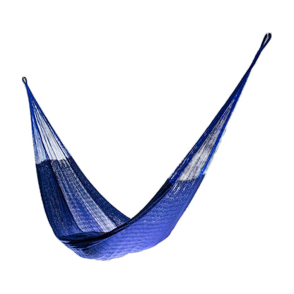 Dark blue handwoven Mayan hammock for 2, made in Yucatán, Mexico