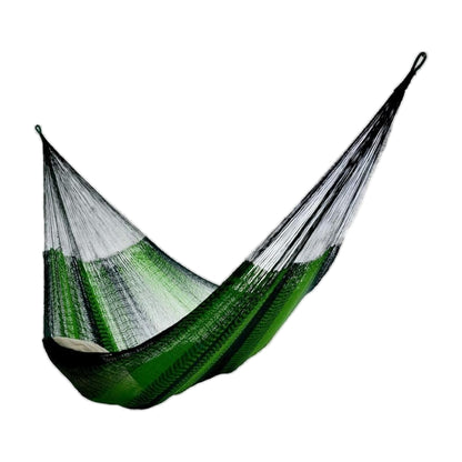 Green handwoven Mayan hammock for 2, made in Yucatán, Mexico