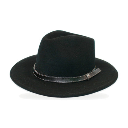 Black wide brim wool felt fedora, artisan-made in Otavalo, Ecuador