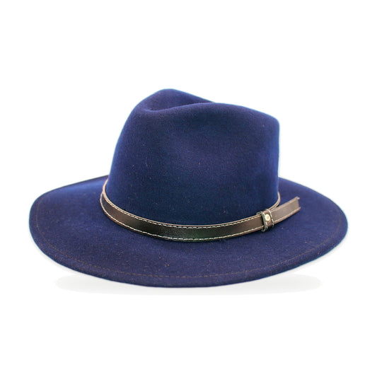 Otavalo Wide Brim Wool Felt Fedora, Navy, Sizes S-XL