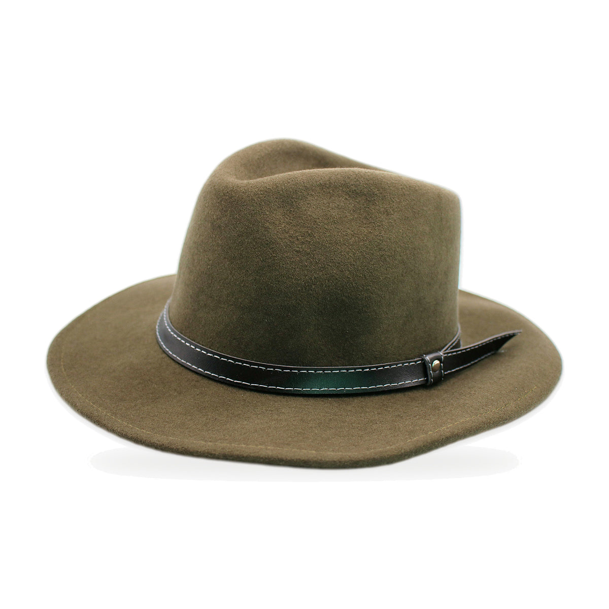 Olive wide brim wool felt fedora, artisan-made in Otavalo, Ecuador