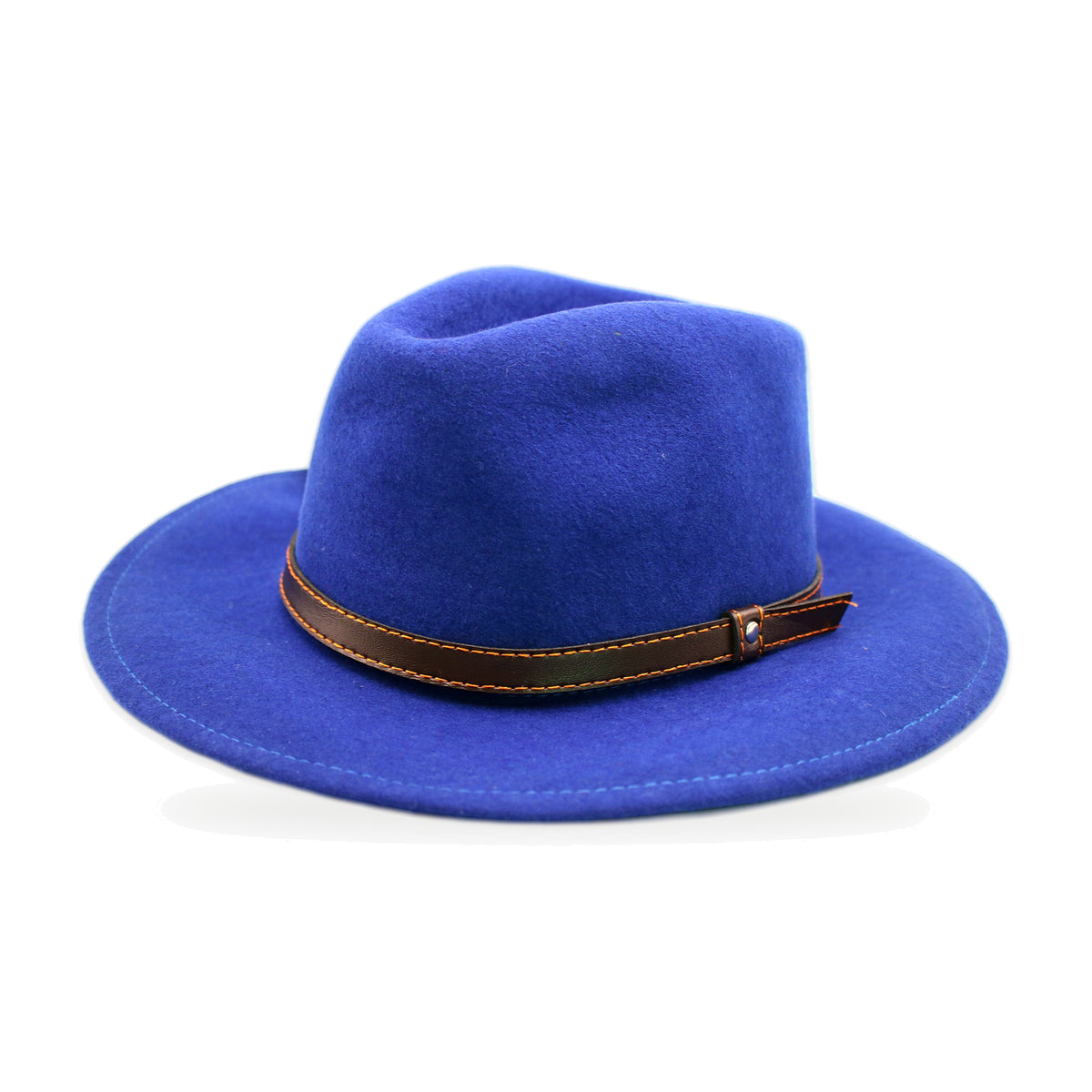 Royal blue wide brim wool felt fedora, artisan-made in Otavalo, Ecuador