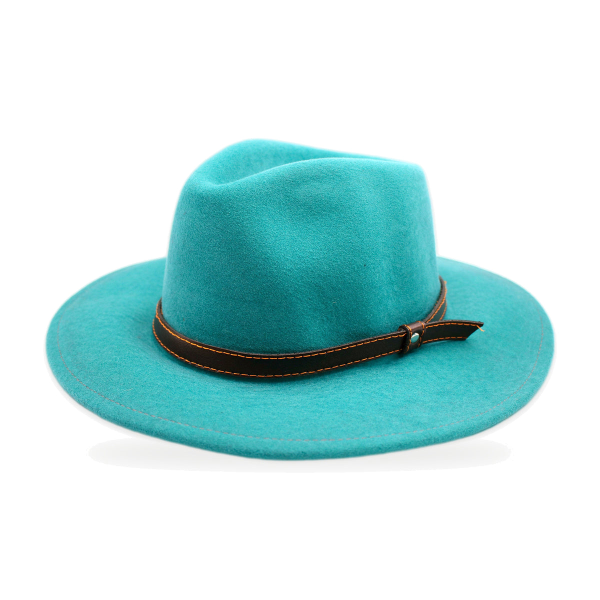 Turquoise wide brim wool felt fedora, artisan-made in Otavalo, Ecuador
