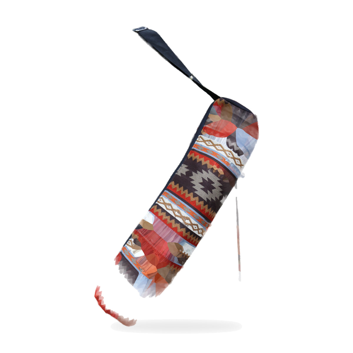 Brown woven yoga mat bag with crossbody strap, handmade in Otavalo, Ecuador