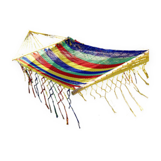 Multicolor Mayan hammock with wooden spreader bars, handmade in Yucatán, Mexico