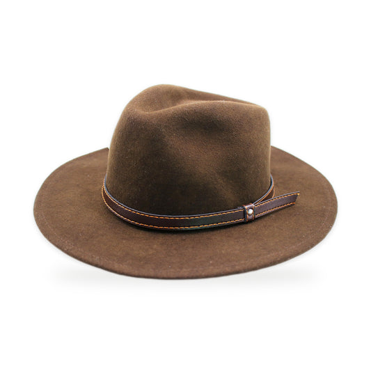 Otavalo Wide Brim Wool Felt Fedora, Brown, Sizes S-XL