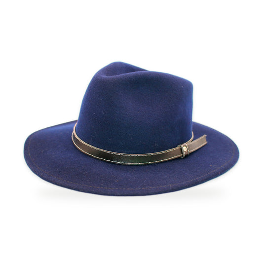 Otavalo Wide Brim Wool Felt Fedora, Navy, Sizes S-XL