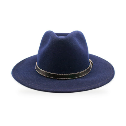 Wide Brim Wool Felt Fedora, Navy, Handmade in Ecuador | Holiday Gift