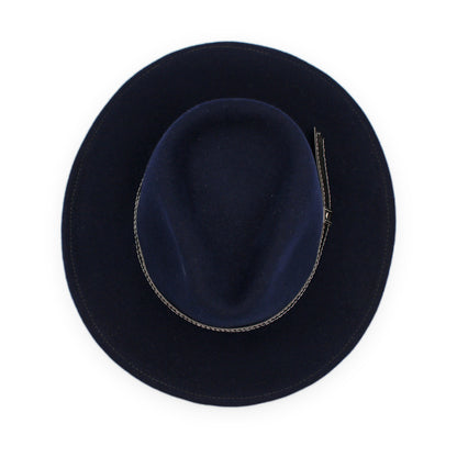 Wide Brim Wool Felt Fedora, Navy, Handmade in Ecuador | Holiday Gift