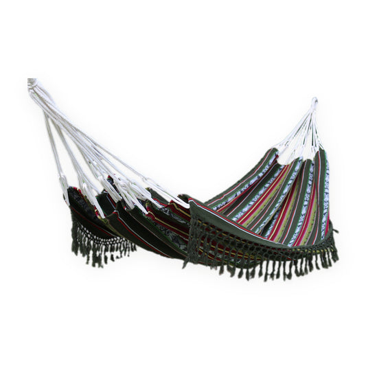 Dark green Inca pattern double hammock, handmade in Otavalo, Ecuador
