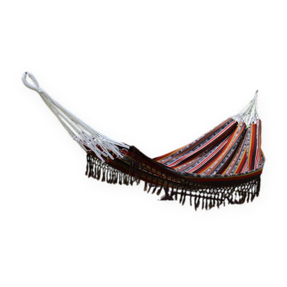 Coffee Inca pattern double hammock, handmade in Otavalo, Ecuador
