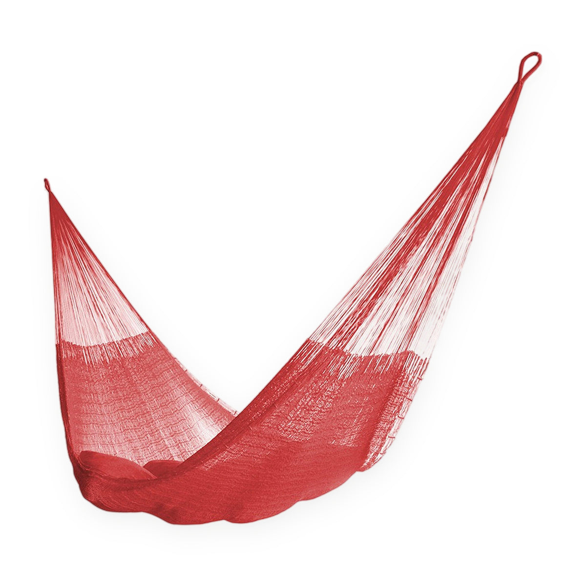 Red handwoven Mayan hammock for 2, made in Yucatán, Mexico