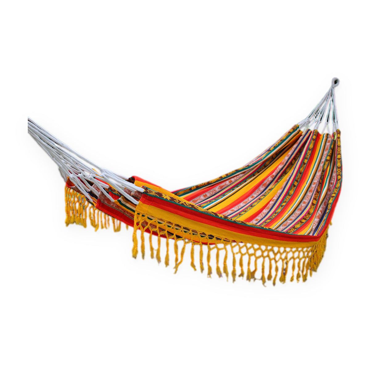 Yellow Inca pattern double hammock, handmade in Otavalo, Ecuador