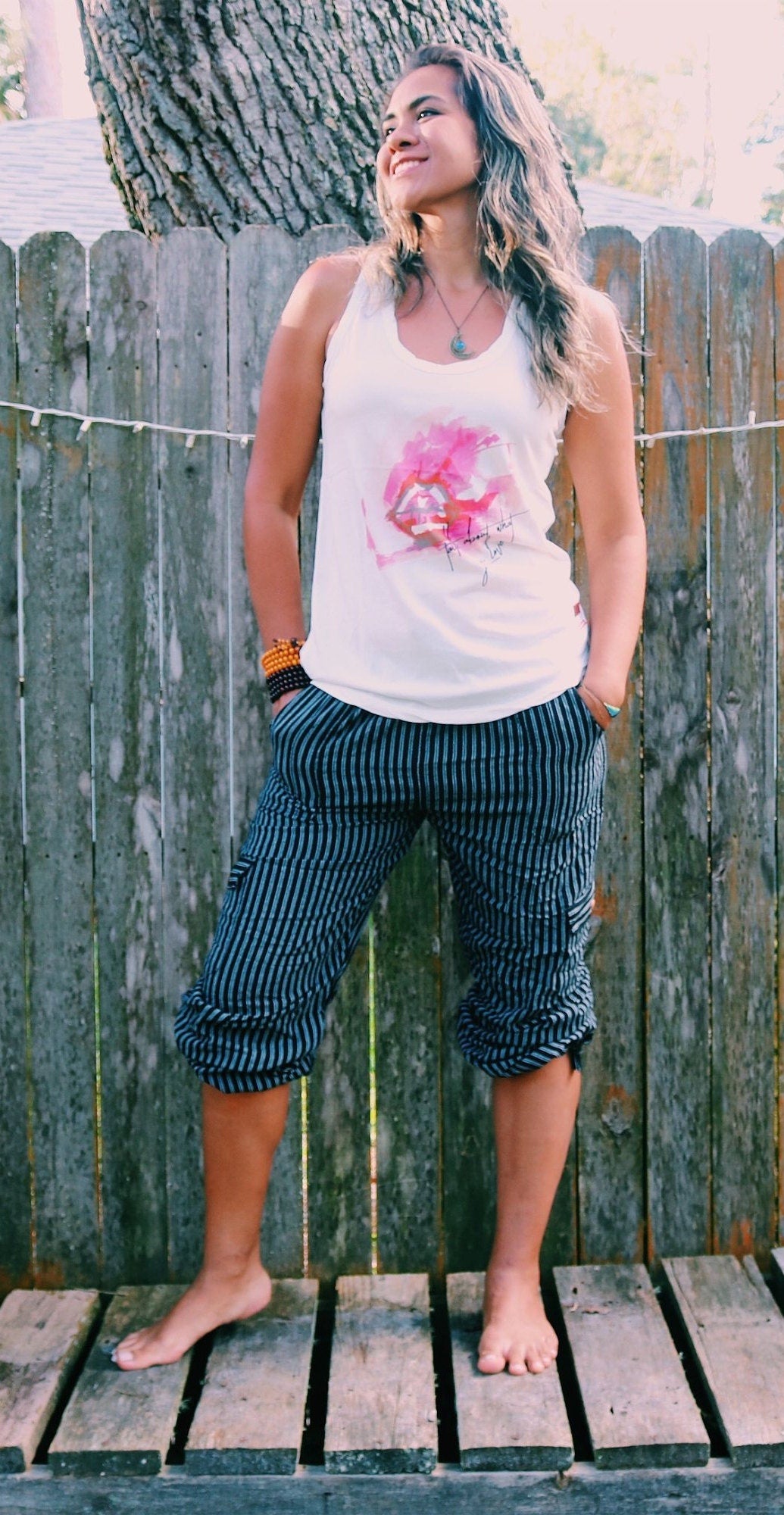 Black Inca pattern yoga pants, view 2 of 7