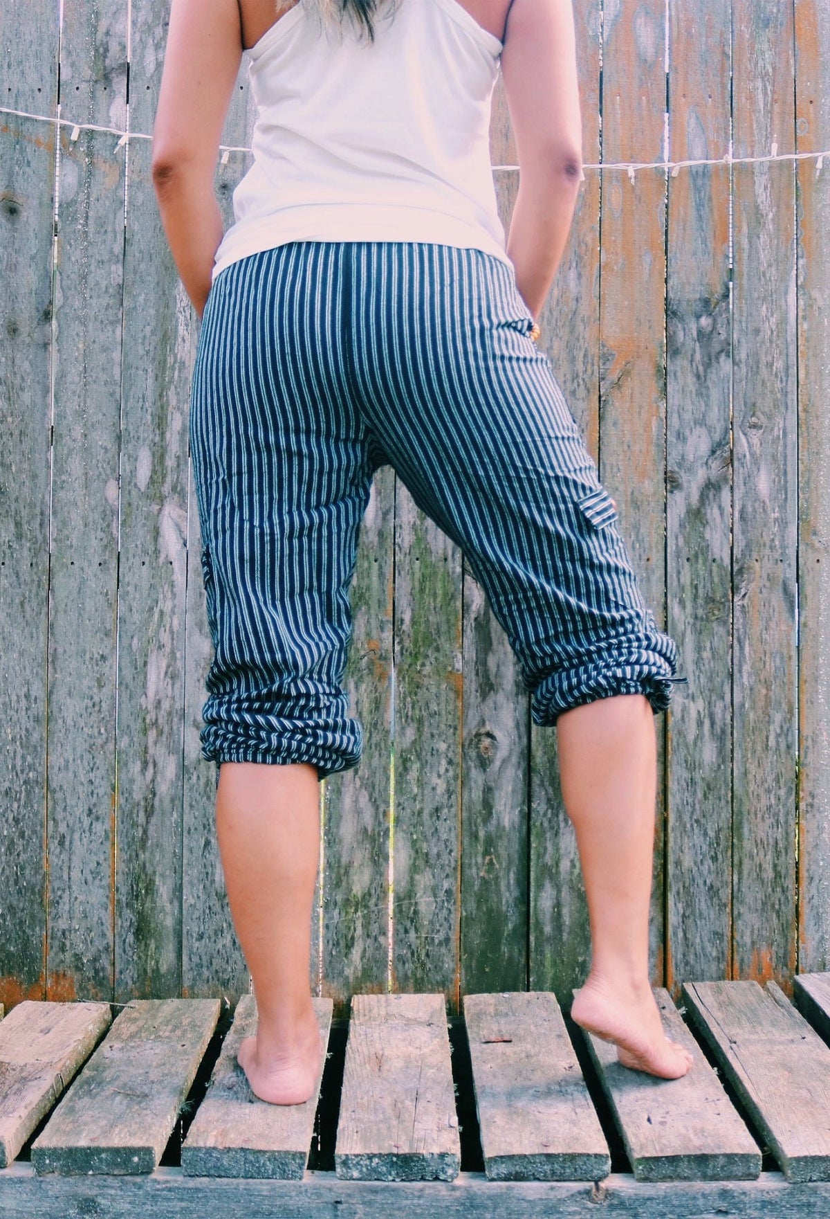 Black Inca pattern yoga pants, view 4 of 7