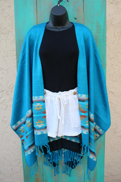 Shawl Alpaca Blue Print Handmade Boho Soft Tribal Vintage Unique Design