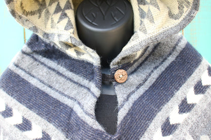 Blue and Cream Print Ponchos Handmade in Ecuador