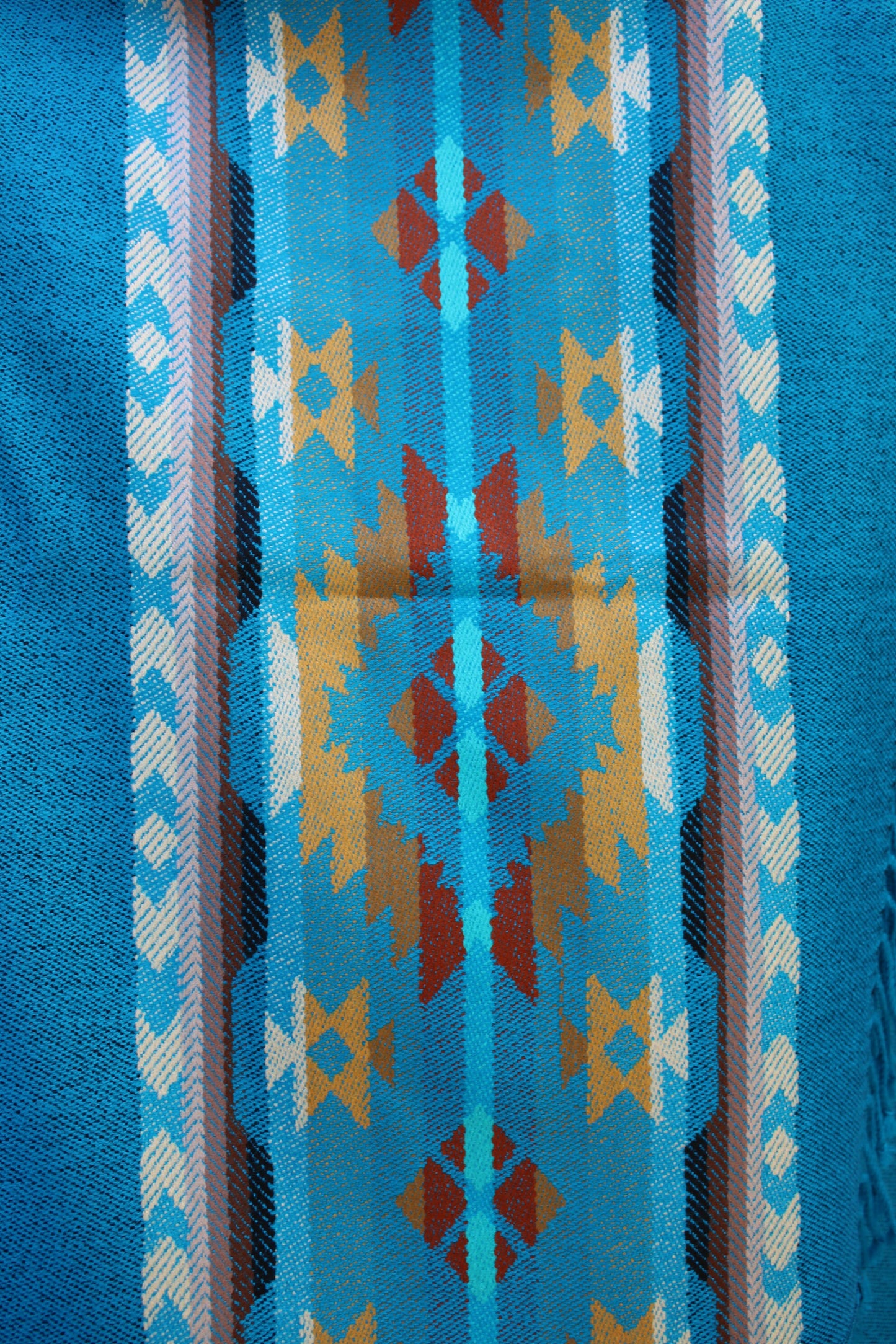 Shawl Alpaca Blue Print Handmade Boho Soft Tribal Vintage Unique Design