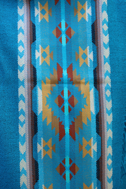 Shawl Alpaca Blue Print Handmade Boho Soft Tribal Vintage Unique Design