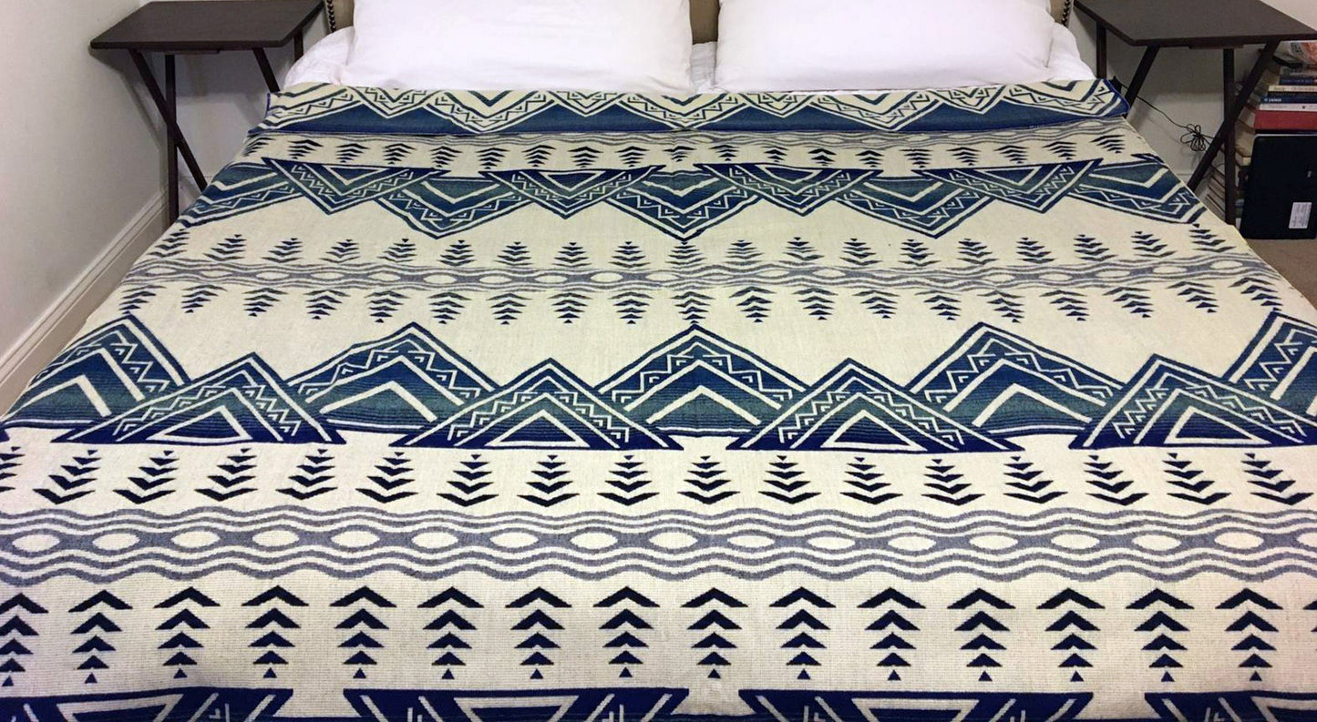 Alpaca Blanket Andes Deep Sea Mountain - Genuine Handmade boho Soft Queen blanket tribal vintage reversible design