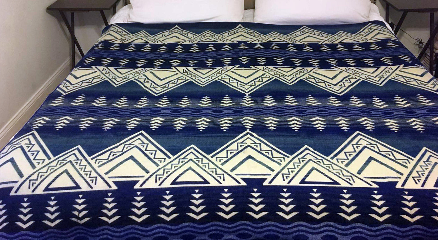Alpaca Blanket Andes Deep Sea Mountain - Genuine Handmade boho Soft Queen blanket tribal vintage reversible design