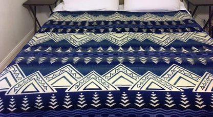 Alpaca Blanket Andes Deep Sea Mountain - Genuine Handmade boho Soft Queen blanket tribal vintage reversible design