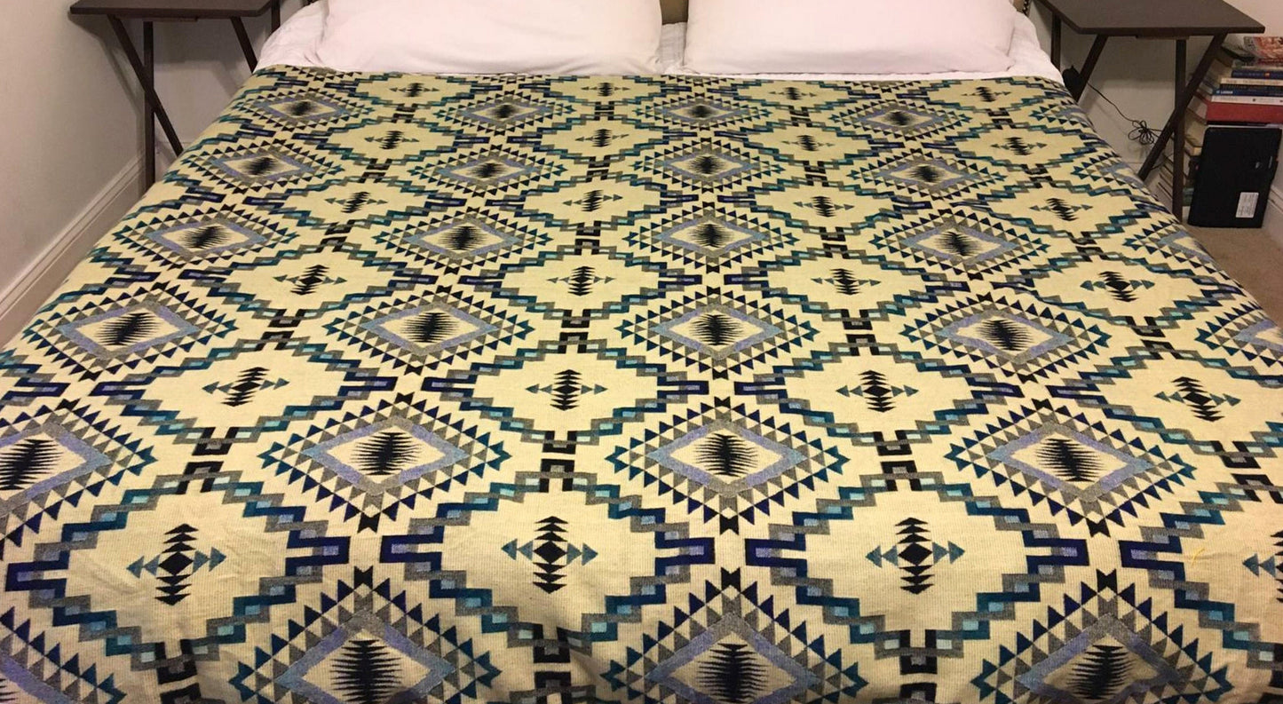 Blanket Alpaca Ayahuasca Blue Owl Handmade Boho Soft Queen Vintage Tribal Reversible Design