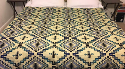 Blanket Alpaca Ayahuasca Blue Owl Handmade Boho Soft Queen Vintage Tribal Reversible Design