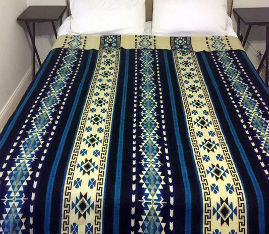 Blanket Alpaca Inca Blue Handmade Boho Soft Queen Vintage Tribal Reversible Design
