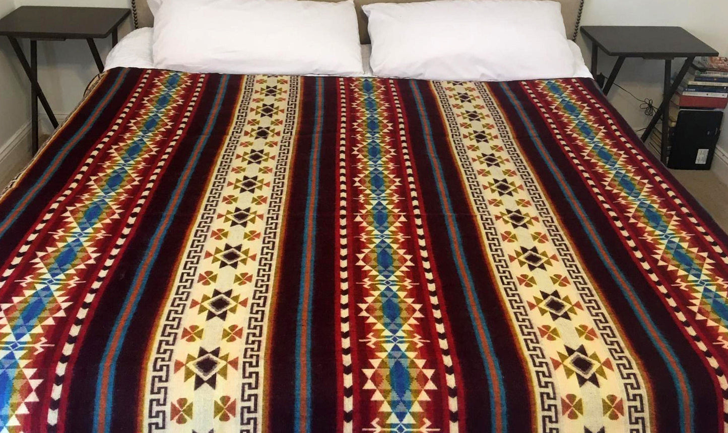 Alpaca Blanket Reymi Wine - Genuine Handmade boho Soft Queen blanket tribal vintage reversible design
