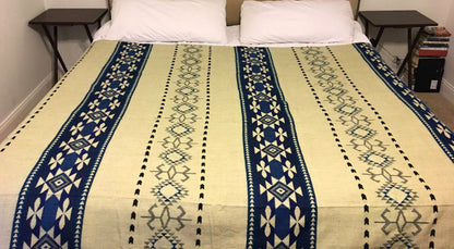 Alpaca Blanket Quechua Blue - Genuine Handmade boho Soft Queen blanket tribal vintage reversible design