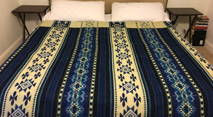 Alpaca Blanket Quechua Blue - Genuine Handmade boho Soft Queen blanket tribal vintage reversible design