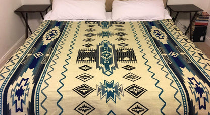 Blanket Alpaca Shuar Blue Handmade Boho Soft Queen Vintage Tribal Reversible Design