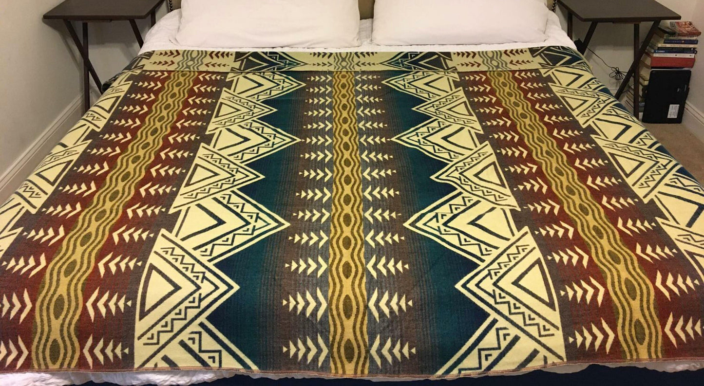 Alpaca Blanket Andes Oak Mountain - Genuine Handmade boho Soft Queen blanket tribal vintage reversible design