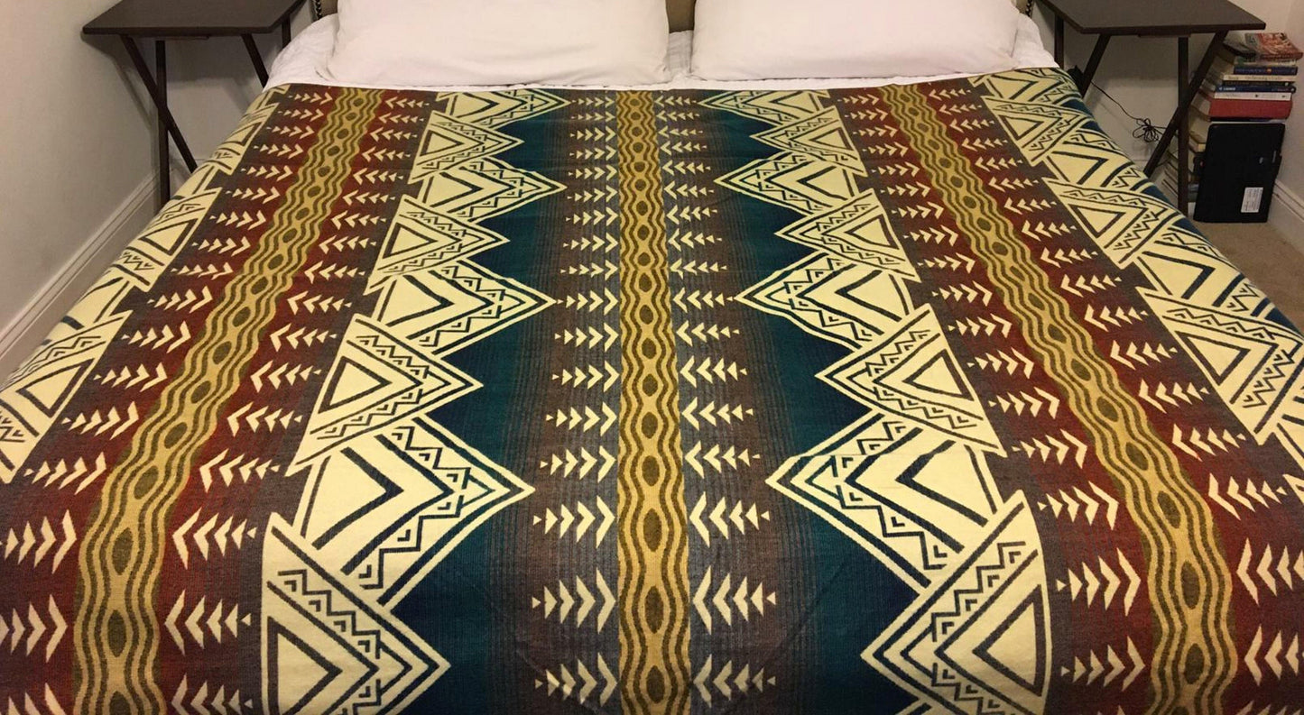 Alpaca Blanket Andes Oak Mountain - Genuine Handmade boho Soft Queen blanket tribal vintage reversible design