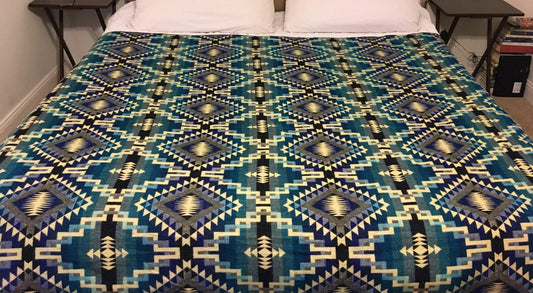 Blanket Alpaca Ayahuasca Blue Owl Handmade Boho Soft Queen Vintage Tribal Reversible Design