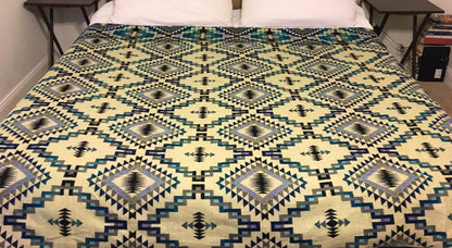 Blanket Alpaca Ayahuasca Blue Owl Handmade Boho Soft Queen Vintage Tribal Reversible Design