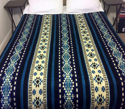 Blanket Alpaca Inca Blue Handmade Boho Soft Queen Vintage Tribal Reversible Design