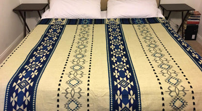 Alpaca Blanket Quechua Blue - Genuine Handmade boho Soft Queen blanket tribal vintage reversible design
