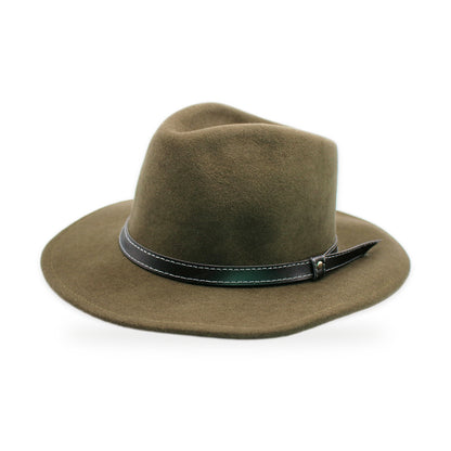 Wide Brim Wool Felt Fedora, Olive, Handmade in Ecuador | Holiday Gift