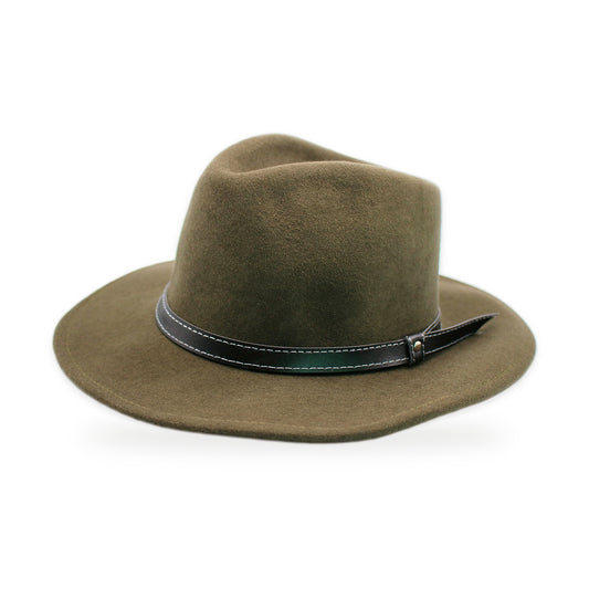 Otavalo Wide Brim Wool Felt Fedora, Olive, Sizes S-XL