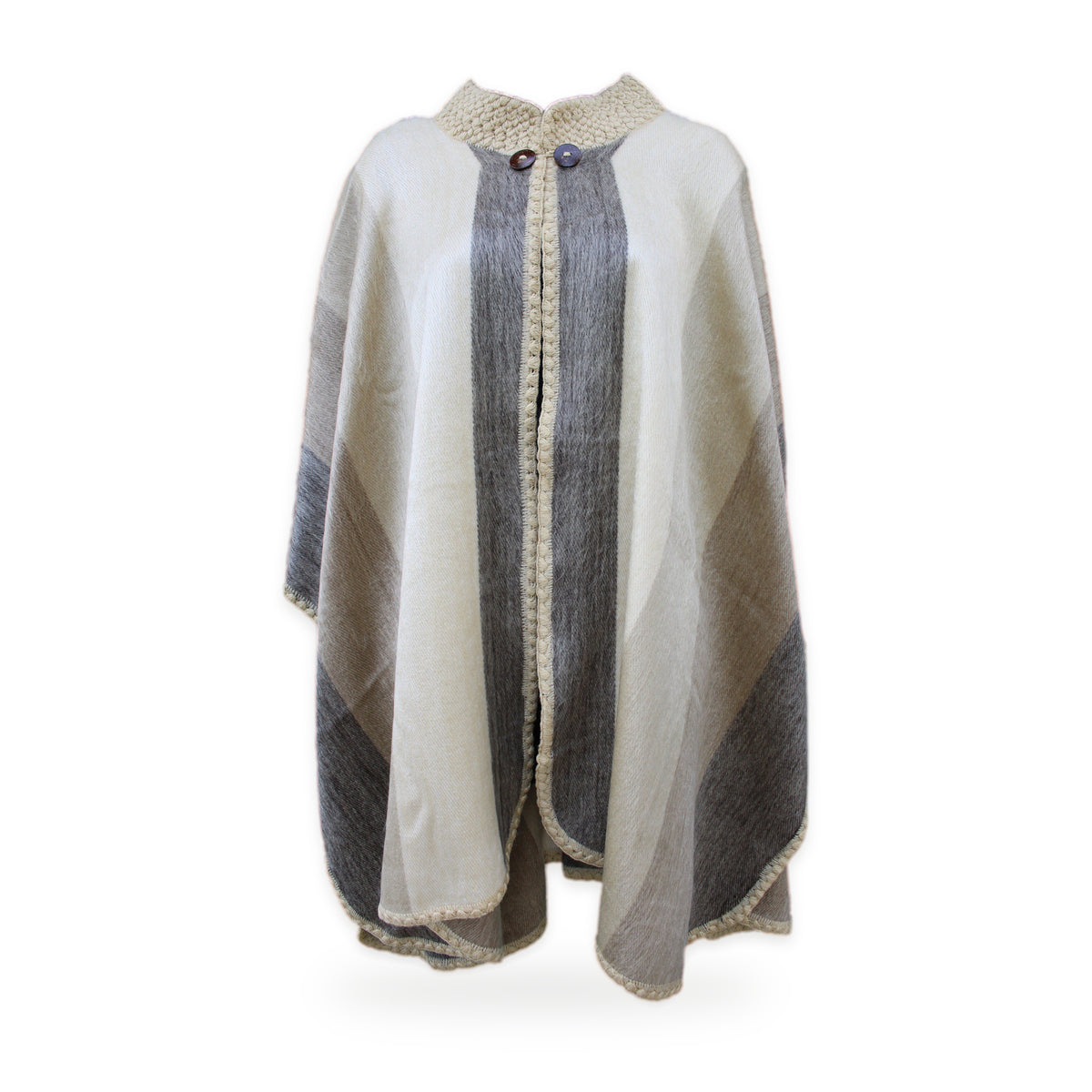 Beige alpaca poncho cape, made by native artisans in Ecuador