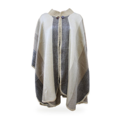 Beige alpaca poncho cape, made by native artisans in Ecuador